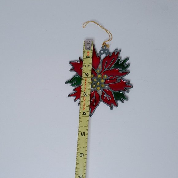 Vtg Kurt Adler Christmas 1978 Poinsettia Ornaments Stained Glass Sun Catcher - Picture 7 of 7